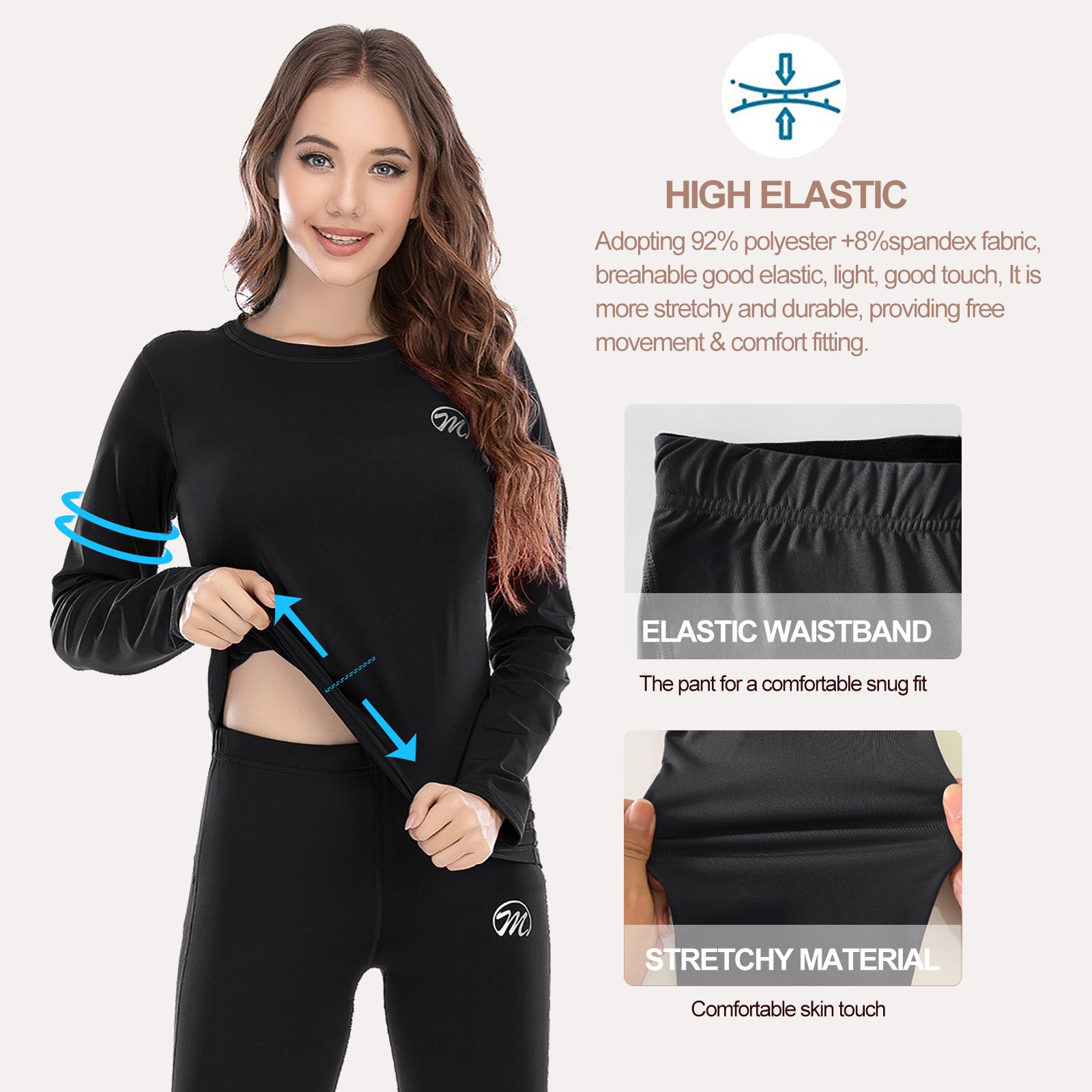 Winter Warm Base Layer Top & Bottom Set for Women, Long Sleeves
