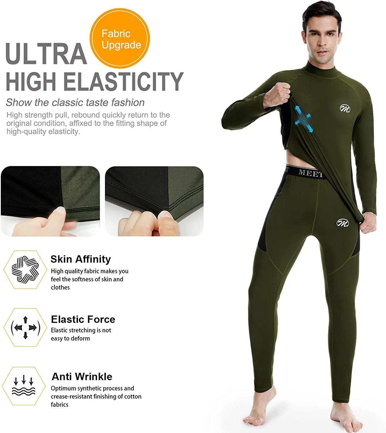 Thermal Underwear for Men, Winter Gear Long Johns Base Layer Top and Bottom  Set for Skiing Running