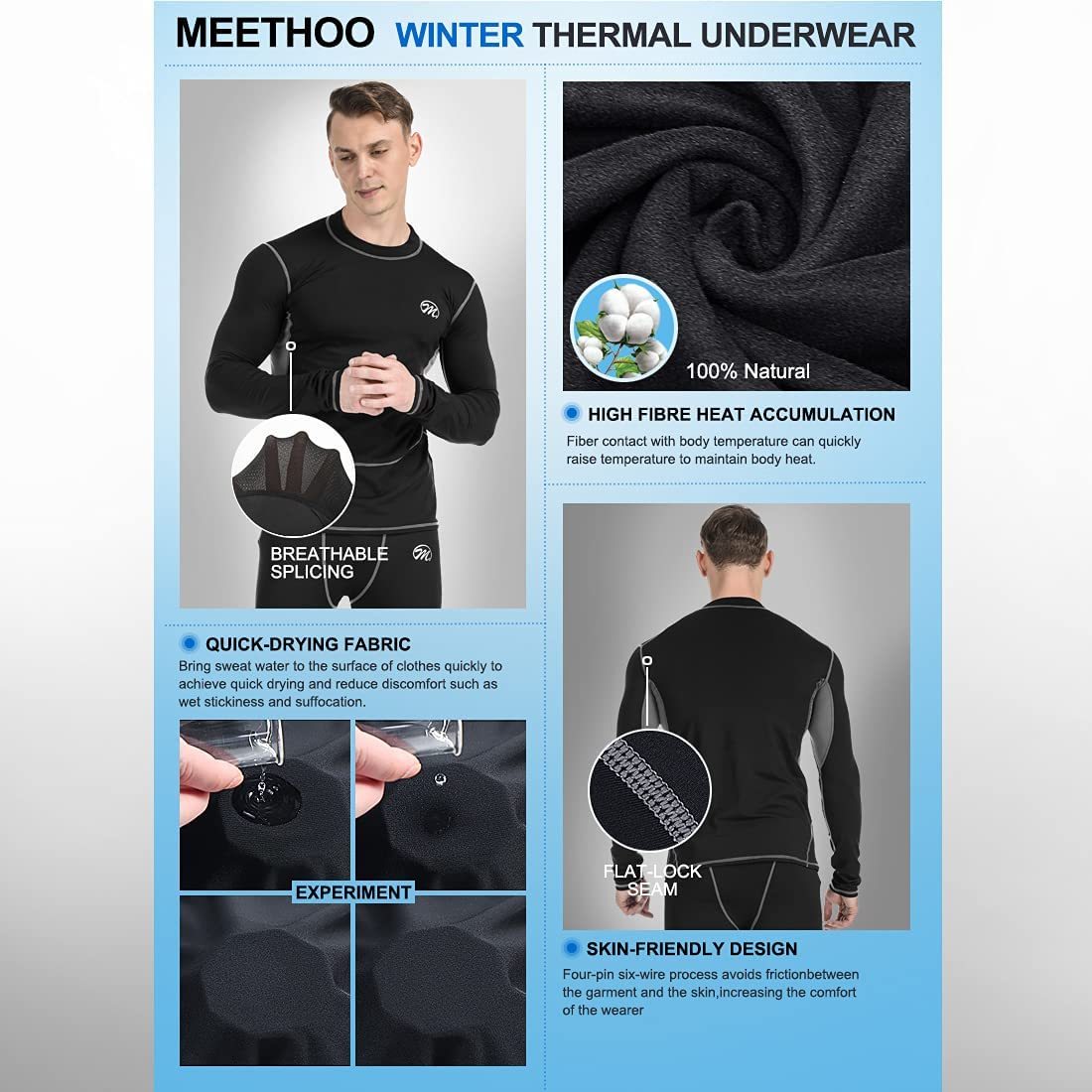 Heathyoga Mens Thermal Underwear Set Fleece Long Johns for Men Fleece Lined  Base Layer Winter Thermal Underwear for Men at  Men's Clothing store