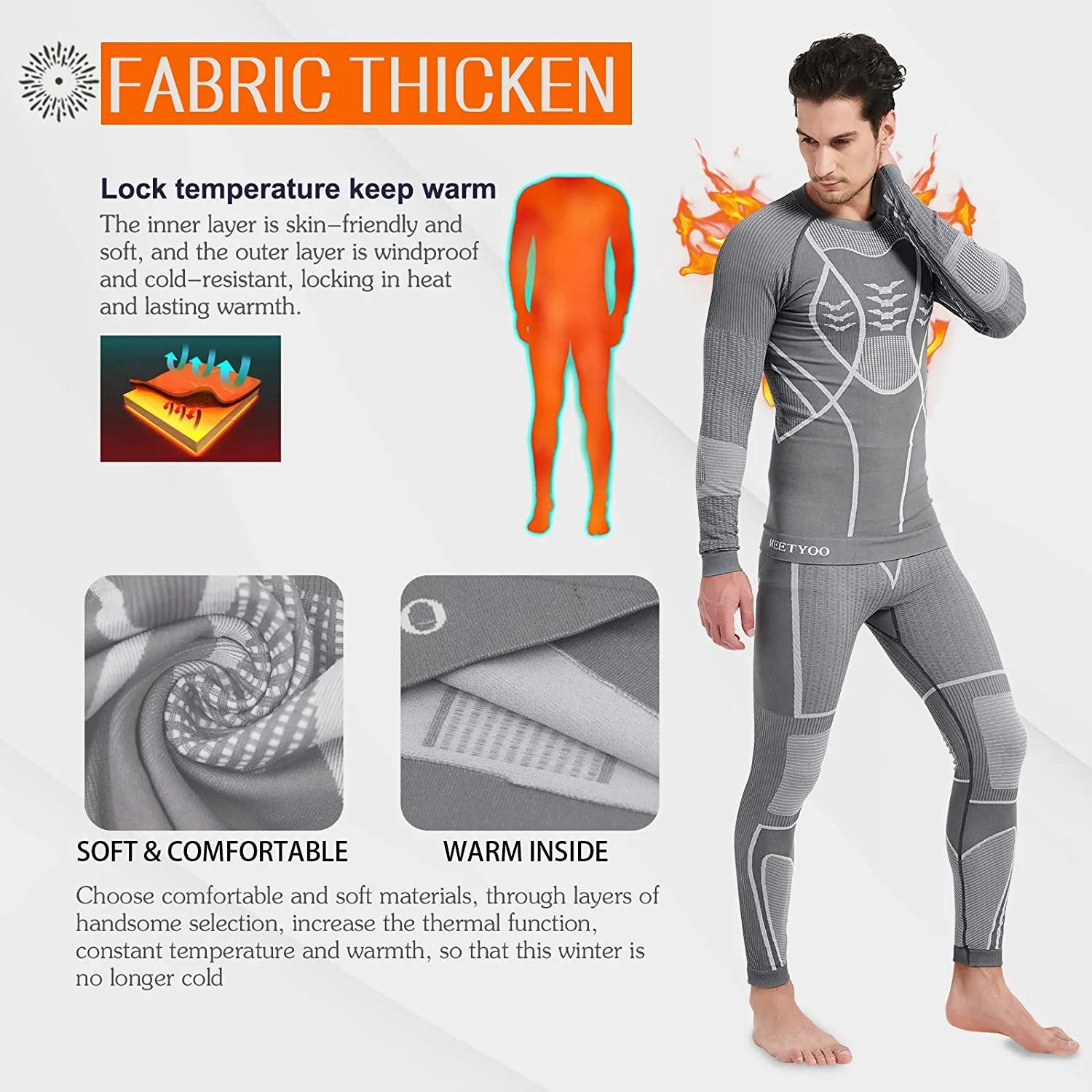 Men/Women Long Johns Pants Self-Heating Thermal Underwear Set Winter Warm