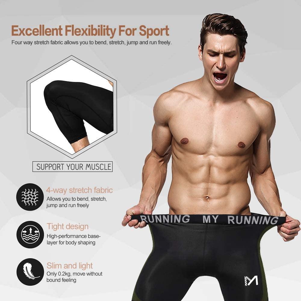 Men Compression Shorts Gym 3/4 Pant Base Layers Running Sport