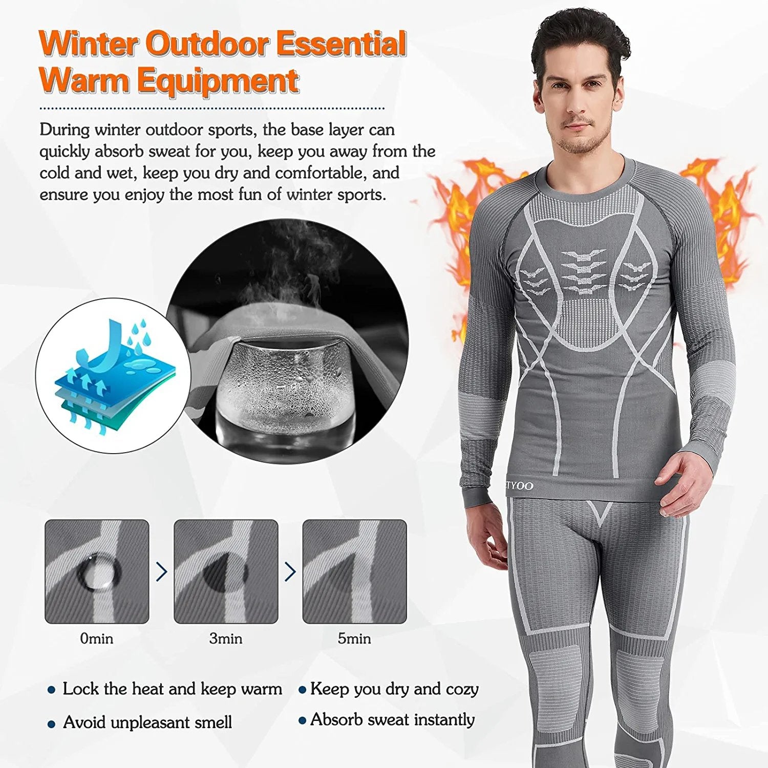 SDCVRE Winter thermal underwear 2 Piece Set Warm-Keep Winter