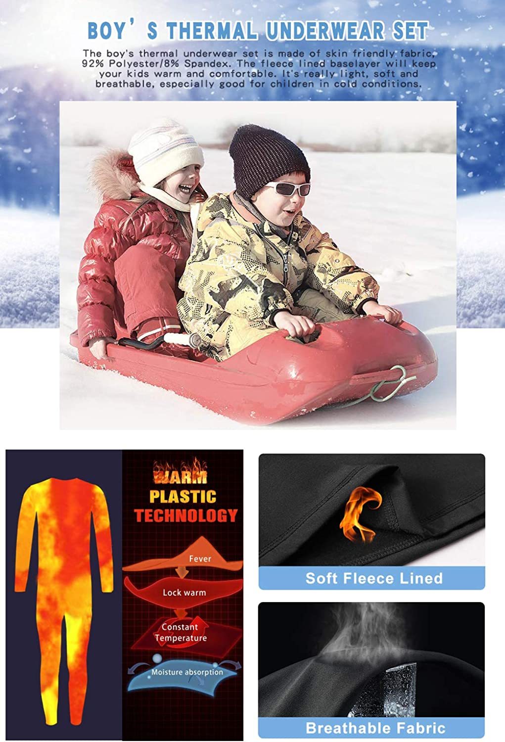 Cute Winter Kids Thermal Underwear Set for Boys Girls 2 to 3 4 5 6