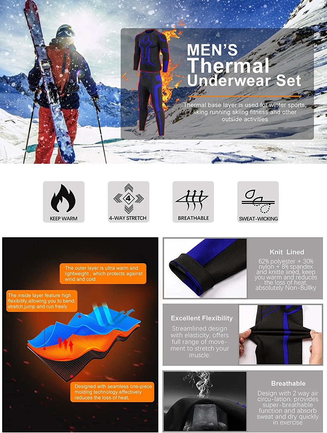 MEETWEE Thermal Underwear for Men, Winter Base Layer Set Tops & Long Johns  Winter Ski Cold Weather Gear for Heat Retention, Black, Small : :  Clothing, Shoes & Accessories