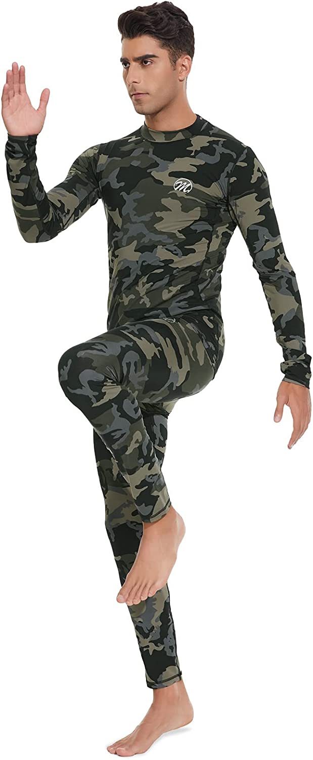 Camouflage Print Thermal Underwear Men Long Johns Set Fleece - Temu