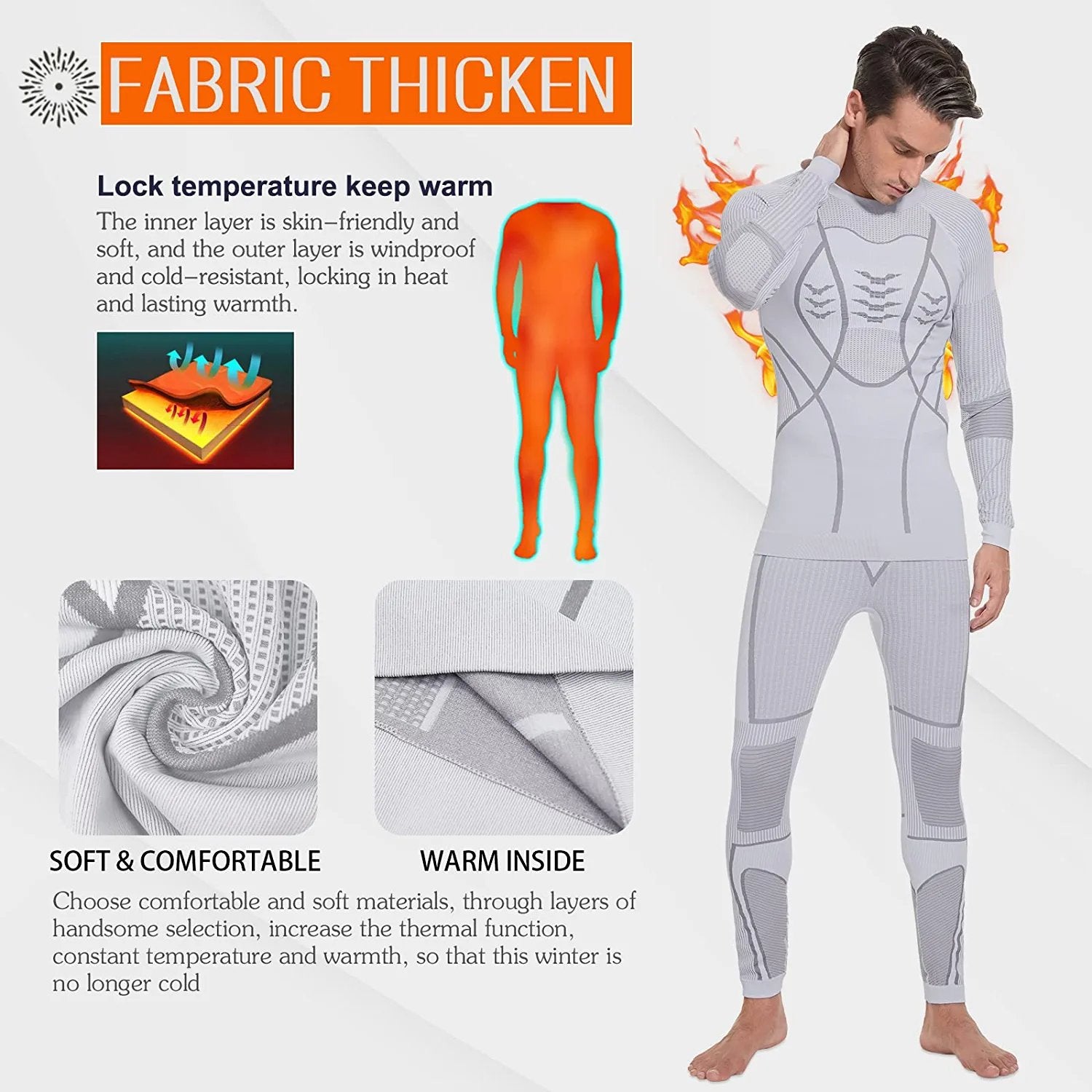 Thermal Underwear Men Compression Long Johns Keep Warm Winter Inner Wear  Clothes For Tracksuit size L Color 3pcs