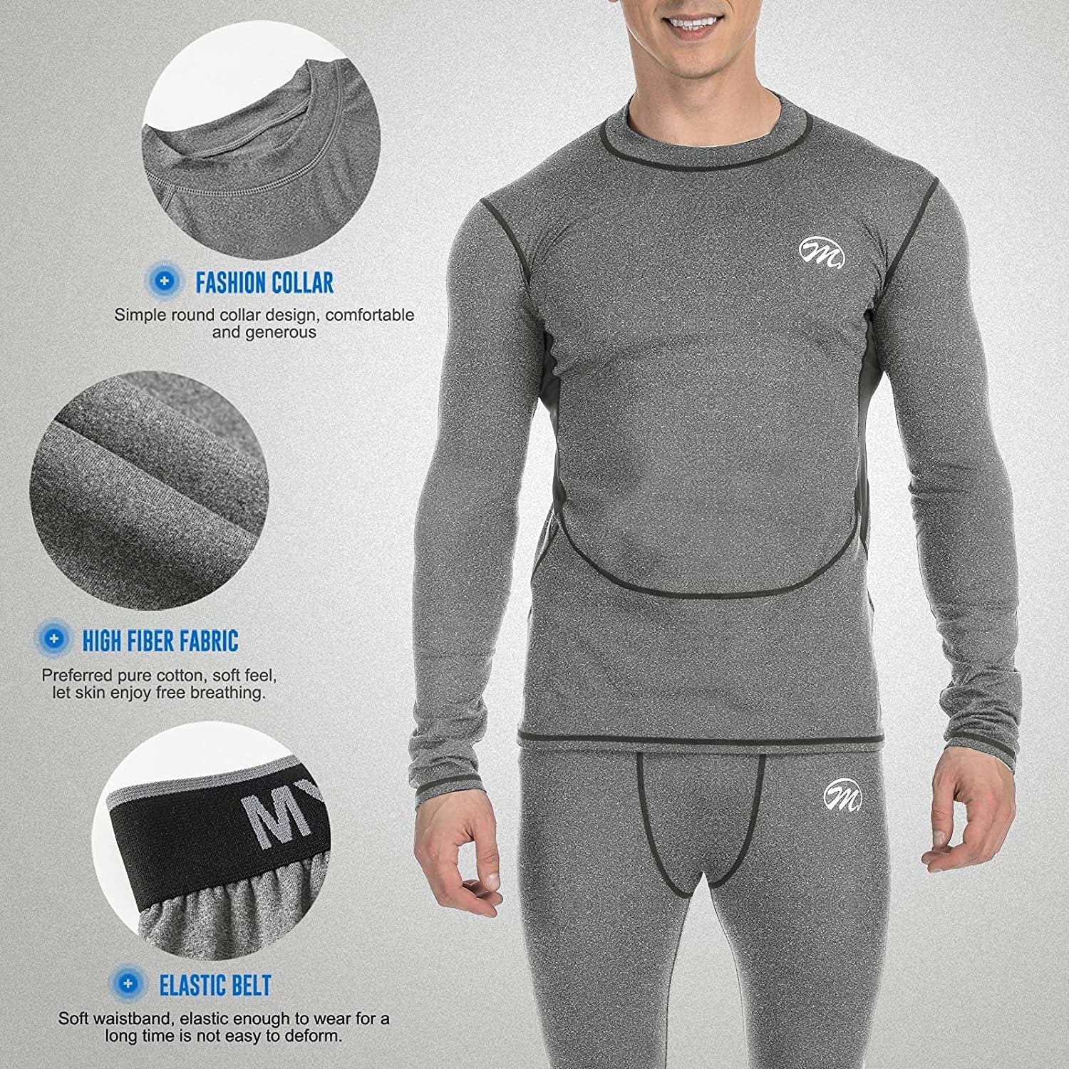 Mens Thermal Underwear Set, Fleece Lined Basy Layer Top & Bottom Set Sports  Ski Long Johns for Men Extreme Cold Winter 1/2 Sets
