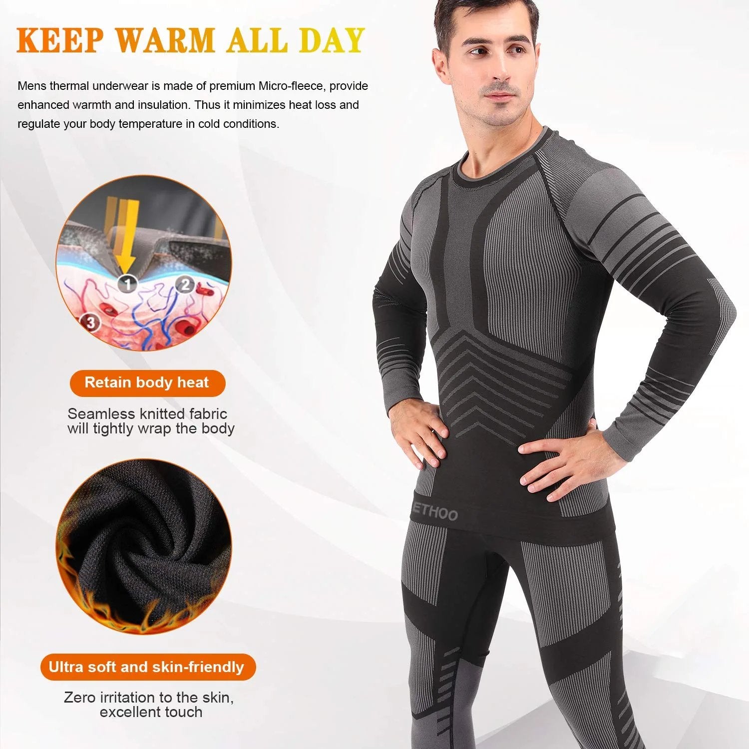 Men's Thermal Underwear Set Winter Gear Men Base Layer Long Johns