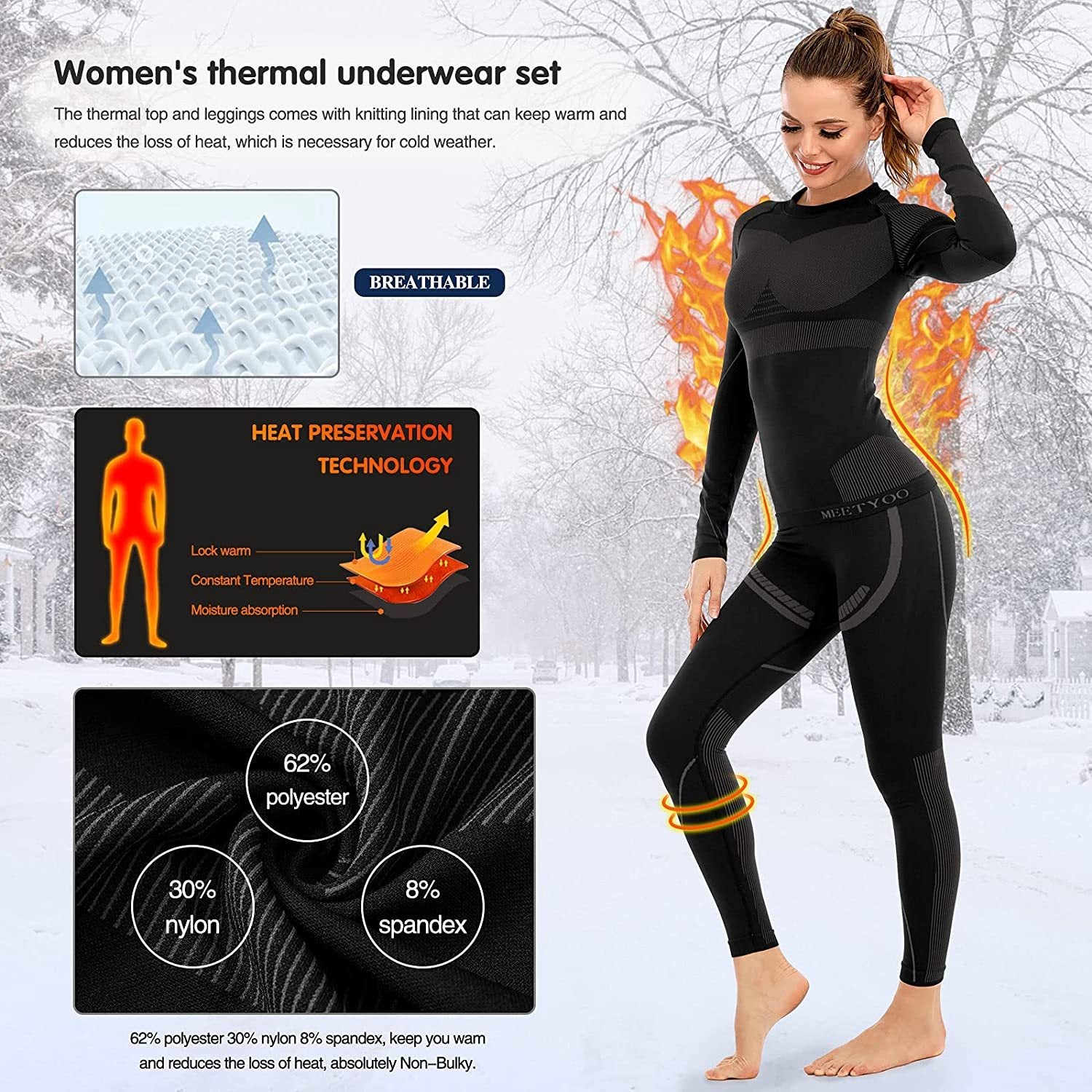 Women Thermal Underwear Set Warm Cold Weather Comfortable Lady