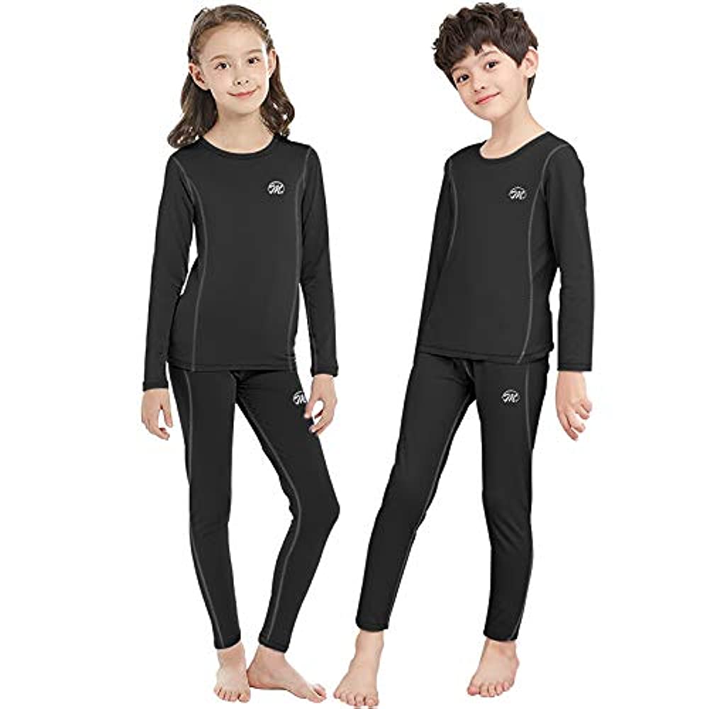  Girls Thermal Underwear Set Kids Long Johns Fleece Lined  Base Layer Top & Bottom Thermals For Girl Black Medium
