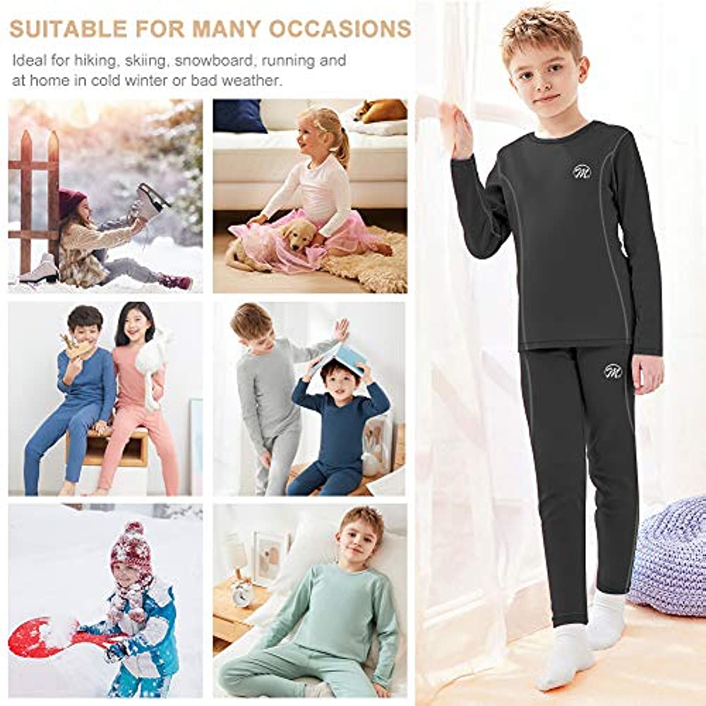 HAWEE Boys and Girls Thermal Underwear Kids Fleece Lined Thermals Baselayer  Long Johns Set For Age 3-10 Years