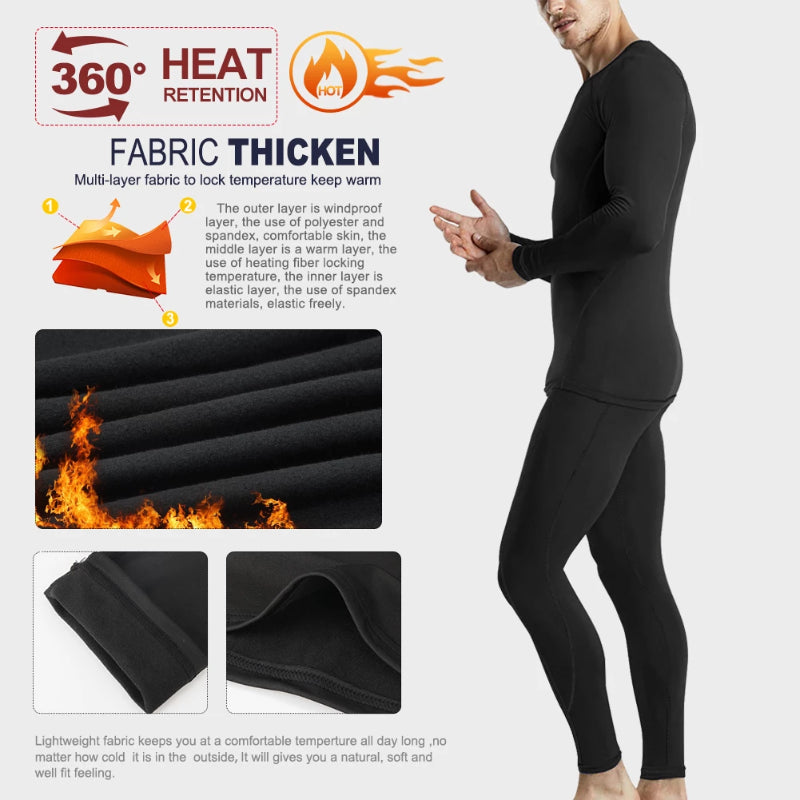 Winter Outdoor Thermal Underwear Suit, Breathable Compression Base Layer  Fast Drying Men's Running Fitness, for Gym Sports and Skiing Long Sleeve  Top & Long John ( Color : Black , Size 