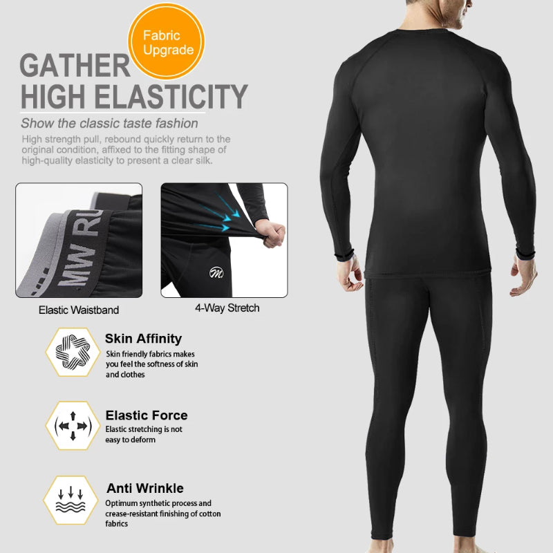 Winter Outdoor Thermal Underwear Suit, Breathable Compression Base Layer  Fast Drying Men's Running Fitness, for Gym Sports and Skiing Long Sleeve  Top & Long John ( Color : Black , Size 