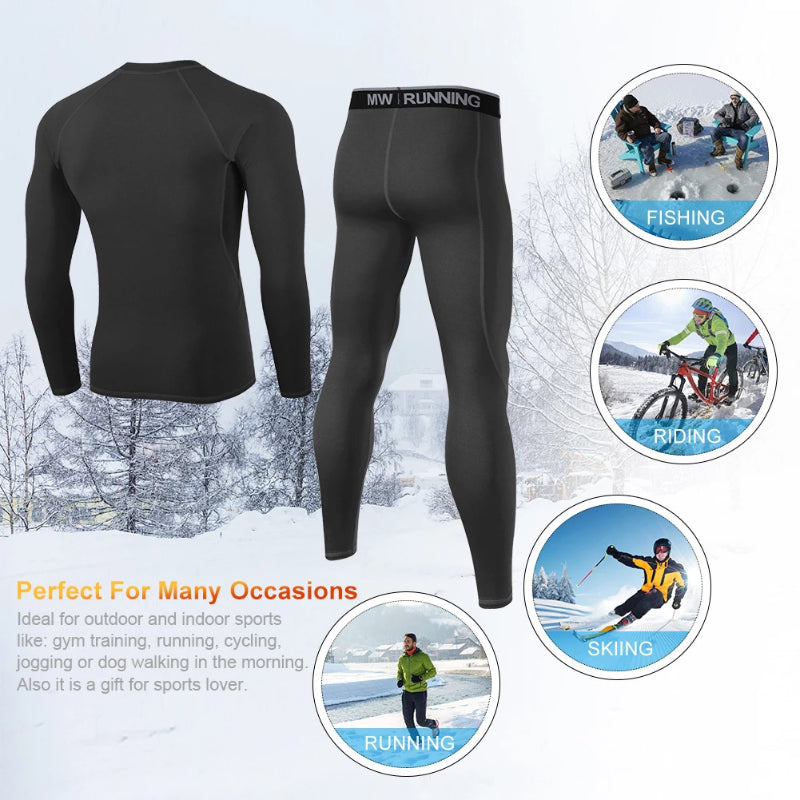 Qopobobo Thermal Underwear for Men Thermal Underwear Set Winter Hunting  Gear Sport Long Johns Base Layer Bottom Top Midweight Black at  Men's  Clothing store